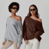 imageQINSEN Womens Oversized Sweatshirt Long Sleeve Off The Shoulder Pullover Casual Comfy Fall OutfitsBrown