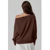 imageQINSEN Womens Oversized Sweatshirt Long Sleeve Off The Shoulder Pullover Casual Comfy Fall OutfitsBrown