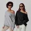 imageQINSEN Womens Oversized Sweatshirt Long Sleeve Off The Shoulder Pullover Casual Comfy Fall OutfitsLight Grey