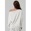 imageQINSEN Womens Oversized Sweatshirt Long Sleeve Off The Shoulder Pullover Casual Comfy Fall OutfitsWhite