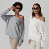 imageQINSEN Womens Oversized Sweatshirt Long Sleeve Off The Shoulder Pullover Casual Comfy Fall OutfitsWhite
