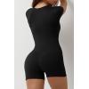 imageQINSEN Womens Short Sleeve Bodycon Romper Stretchy Square Neck Sexy Unitard JumpsuitBlack
