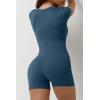 imageQINSEN Womens Short Sleeve Bodycon Romper Stretchy Square Neck Sexy Unitard JumpsuitBlue Teal