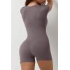 imageQINSEN Womens Short Sleeve Bodycon Romper Stretchy Square Neck Sexy Unitard JumpsuitDark Grey