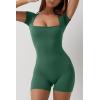 imageQINSEN Womens Short Sleeve Bodycon Romper Stretchy Square Neck Sexy Unitard JumpsuitEden Green