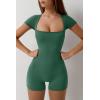 imageQINSEN Womens Short Sleeve Bodycon Romper Stretchy Square Neck Sexy Unitard JumpsuitEden Green