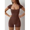 imageQINSEN Womens Short Sleeve Bodycon Romper Stretchy Square Neck Sexy Unitard JumpsuitMocha Brown