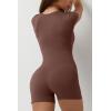 imageQINSEN Womens Short Sleeve Bodycon Romper Stretchy Square Neck Sexy Unitard JumpsuitMocha Brown