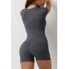 imageQINSEN Womens Short Sleeve Bodycon Romper Stretchy Square Neck Sexy Unitard JumpsuitPewter Gray