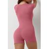 imageQINSEN Womens Short Sleeve Bodycon Romper Stretchy Square Neck Sexy Unitard JumpsuitPink Flambe