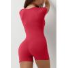 imageQINSEN Womens Short Sleeve Bodycon Romper Stretchy Square Neck Sexy Unitard JumpsuitRed