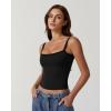 imageQINSEN Womens Square Neck Lace Trim Tank Top Double Lined Slim Fitted Y2k Going Out Camisole ShirtsBlack