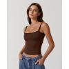 imageQINSEN Womens Square Neck Lace Trim Tank Top Double Lined Slim Fitted Y2k Going Out Camisole ShirtsBrown