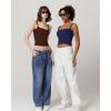 imageQINSEN Womens Square Neck Lace Trim Tank Top Double Lined Slim Fitted Y2k Going Out Camisole ShirtsBrown