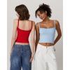 imageQINSEN Womens Square Neck Lace Trim Tank Top Double Lined Slim Fitted Y2k Going Out Camisole ShirtsLight Blue