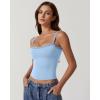 imageQINSEN Womens Square Neck Lace Trim Tank Top Double Lined Slim Fitted Y2k Going Out Camisole ShirtsLight Blue