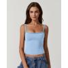 imageQINSEN Womens Square Neck Lace Trim Tank Top Double Lined Slim Fitted Y2k Going Out Camisole ShirtsLight Blue