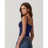 imageQINSEN Womens Square Neck Lace Trim Tank Top Double Lined Slim Fitted Y2k Going Out Camisole ShirtsNavy Blue