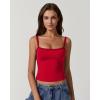 imageQINSEN Womens Square Neck Lace Trim Tank Top Double Lined Slim Fitted Y2k Going Out Camisole ShirtsRed