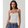imageQINSEN Womens Square Neck Lace Trim Tank Top Double Lined Slim Fitted Y2k Going Out Camisole ShirtsWhite
