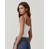 imageQINSEN Womens Square Neck Lace Trim Tank Top Double Lined Slim Fitted Y2k Going Out Camisole ShirtsWhite