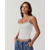 imageQINSEN Womens Square Neck Lace Trim Tank Top Double Lined Slim Fitted Y2k Going Out Camisole ShirtsWhite