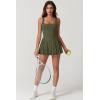 imageQINSEN Womens Square Neck Tennis Dress Pleated Sleeveless Built in Shorts Golf Athletic Dress with PocketsArmy Green