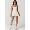 imageQINSEN Womens Square Neck Tennis Dress Pleated Sleeveless Built in Shorts Golf Athletic Dress with PocketsBeige