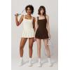 imageQINSEN Womens Square Neck Tennis Dress Pleated Sleeveless Built in Shorts Golf Athletic Dress with PocketsBeige