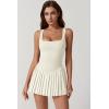 imageQINSEN Womens Square Neck Tennis Dress Pleated Sleeveless Built in Shorts Golf Athletic Dress with PocketsBeige