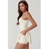 imageQINSEN Womens Square Neck Tennis Dress Pleated Sleeveless Built in Shorts Golf Athletic Dress with PocketsBeige