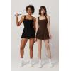 imageQINSEN Womens Square Neck Tennis Dress Pleated Sleeveless Built in Shorts Golf Athletic Dress with PocketsBlack