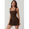 imageQINSEN Womens Square Neck Tennis Dress Pleated Sleeveless Built in Shorts Golf Athletic Dress with PocketsChestnut