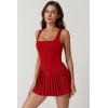 imageQINSEN Womens Square Neck Tennis Dress Pleated Sleeveless Built in Shorts Golf Athletic Dress with PocketsFairy Red