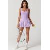 imageQINSEN Womens Square Neck Tennis Dress Pleated Sleeveless Built in Shorts Golf Athletic Dress with PocketsLight Purple
