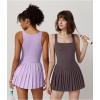 imageQINSEN Womens Square Neck Tennis Dress Pleated Sleeveless Built in Shorts Golf Athletic Dress with PocketsLight Purple