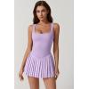 imageQINSEN Womens Square Neck Tennis Dress Pleated Sleeveless Built in Shorts Golf Athletic Dress with PocketsLight Purple