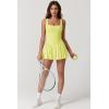 imageQINSEN Womens Square Neck Tennis Dress Pleated Sleeveless Built in Shorts Golf Athletic Dress with PocketsLight Yellow
