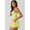 imageQINSEN Womens Square Neck Tennis Dress Pleated Sleeveless Built in Shorts Golf Athletic Dress with PocketsLight Yellow
