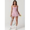 imageQINSEN Womens Square Neck Tennis Dress Pleated Sleeveless Built in Shorts Golf Athletic Dress with PocketsPink