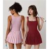imageQINSEN Womens Square Neck Tennis Dress Pleated Sleeveless Built in Shorts Golf Athletic Dress with PocketsPink