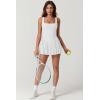 imageQINSEN Womens Square Neck Tennis Dress Pleated Sleeveless Built in Shorts Golf Athletic Dress with PocketsWhite