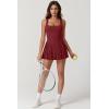 imageQINSEN Womens Square Neck Tennis Dress Pleated Sleeveless Built in Shorts Golf Athletic Dress with PocketsWine
