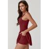 imageQINSEN Womens Square Neck Tennis Dress Pleated Sleeveless Built in Shorts Golf Athletic Dress with PocketsWine