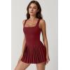 imageQINSEN Womens Square Neck Tennis Dress Pleated Sleeveless Built in Shorts Golf Athletic Dress with PocketsWine