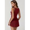 imageQINSEN Womens Square Neck Tennis Dress Pleated Sleeveless Built in Shorts Golf Athletic Dress with PocketsWine