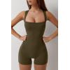 imageQINSEN Womens Strappy Square Neck Tank Top Tummy Control Bodycon Stretch Shorts Jumpsuit OutfitsArmy Green