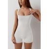 imageQINSEN Womens Strappy Square Neck Tank Top Tummy Control Bodycon Stretch Shorts Jumpsuit OutfitsBeige
