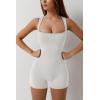 imageQINSEN Womens Strappy Square Neck Tank Top Tummy Control Bodycon Stretch Shorts Jumpsuit OutfitsBeige