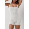 imageQINSEN Womens Strappy Square Neck Tank Top Tummy Control Bodycon Stretch Shorts Jumpsuit OutfitsBeige